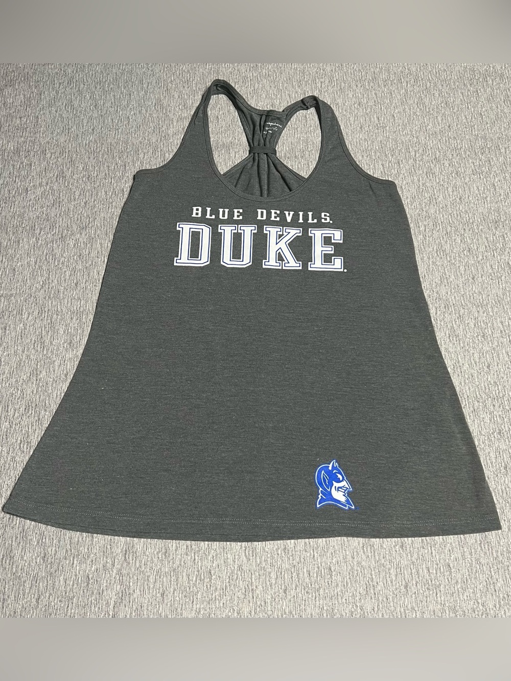 Champion Women's Duke Blue Devils Gray Racerback Tank with Blue Logo